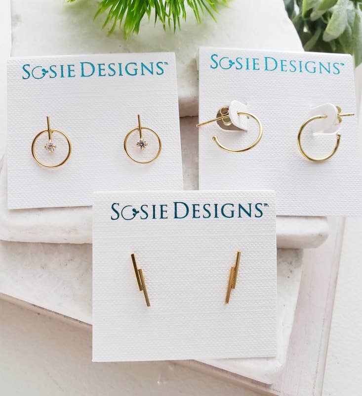 Gold Double Line Bar Studs