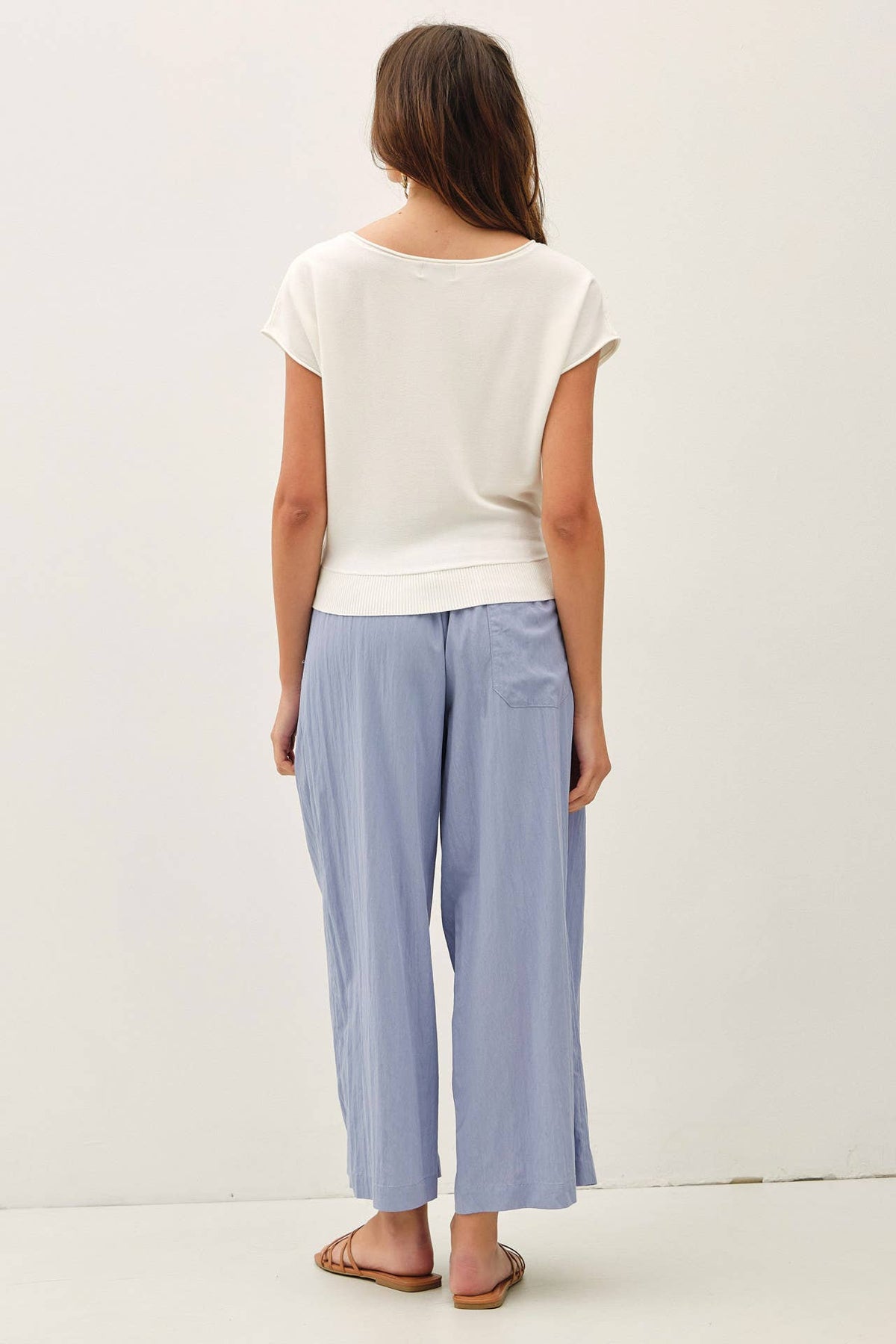 BOAT NECK CAP SLEEVE FINE SWEATER TOP