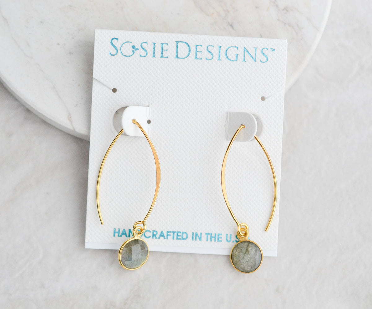 Vermeil Gold Marquis Medium Round Earrings - Labradorite