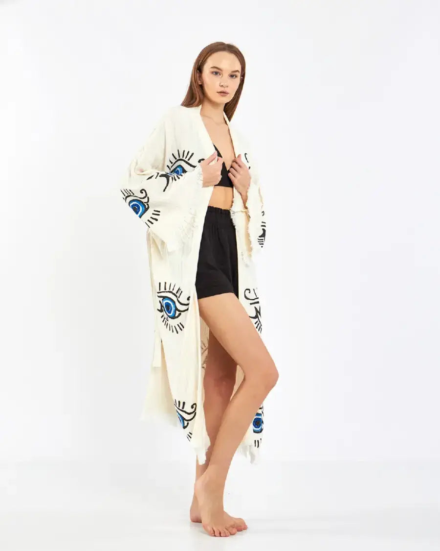 Long Evil Eye Kimono, Cotton Kimono, Evil Eye Robe, Kaftan