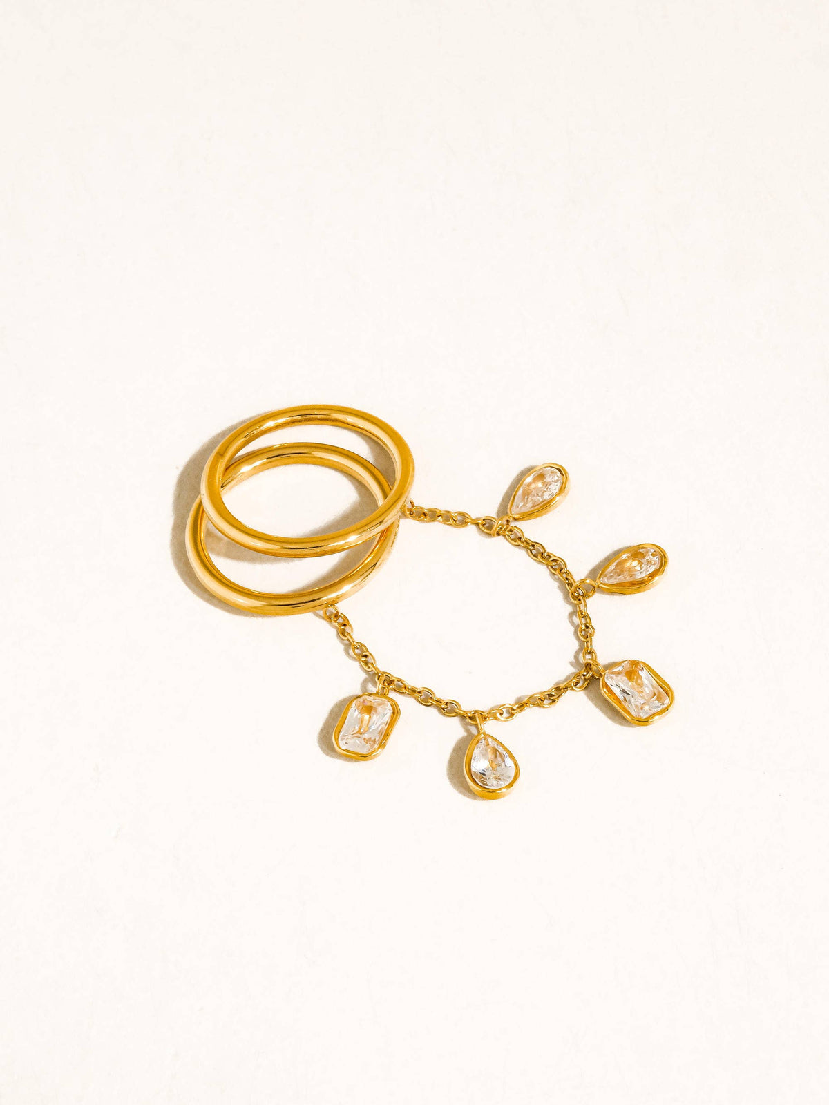 Cosette 18K Gold Non-Tarnish CZ Dangle Circle Drop Ring