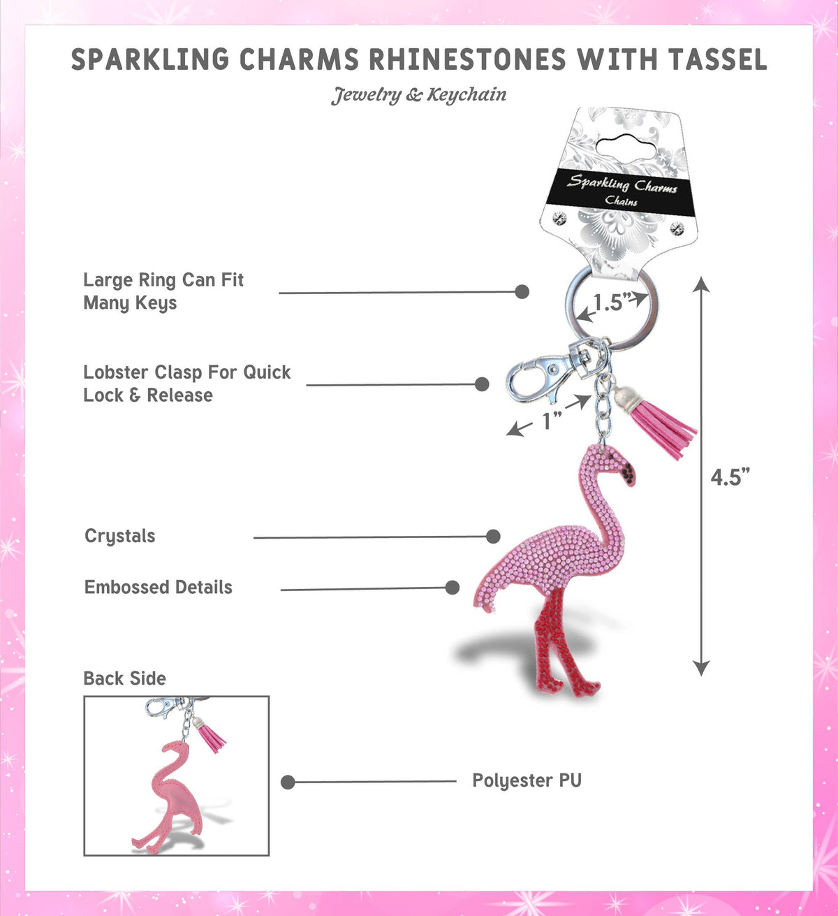 Sparkling Rhinestones Charm With Tassel - Flamingo