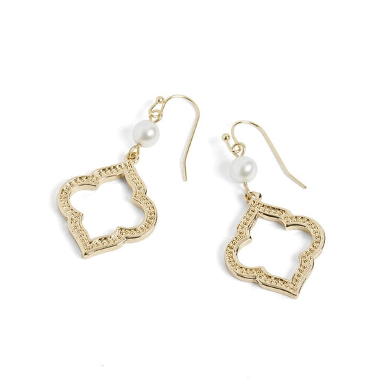 Gold & Pearl Open Shape Dangle Earrings