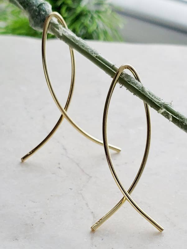 Gold Infinity Wishbone Threader Hoop Earrings - Small