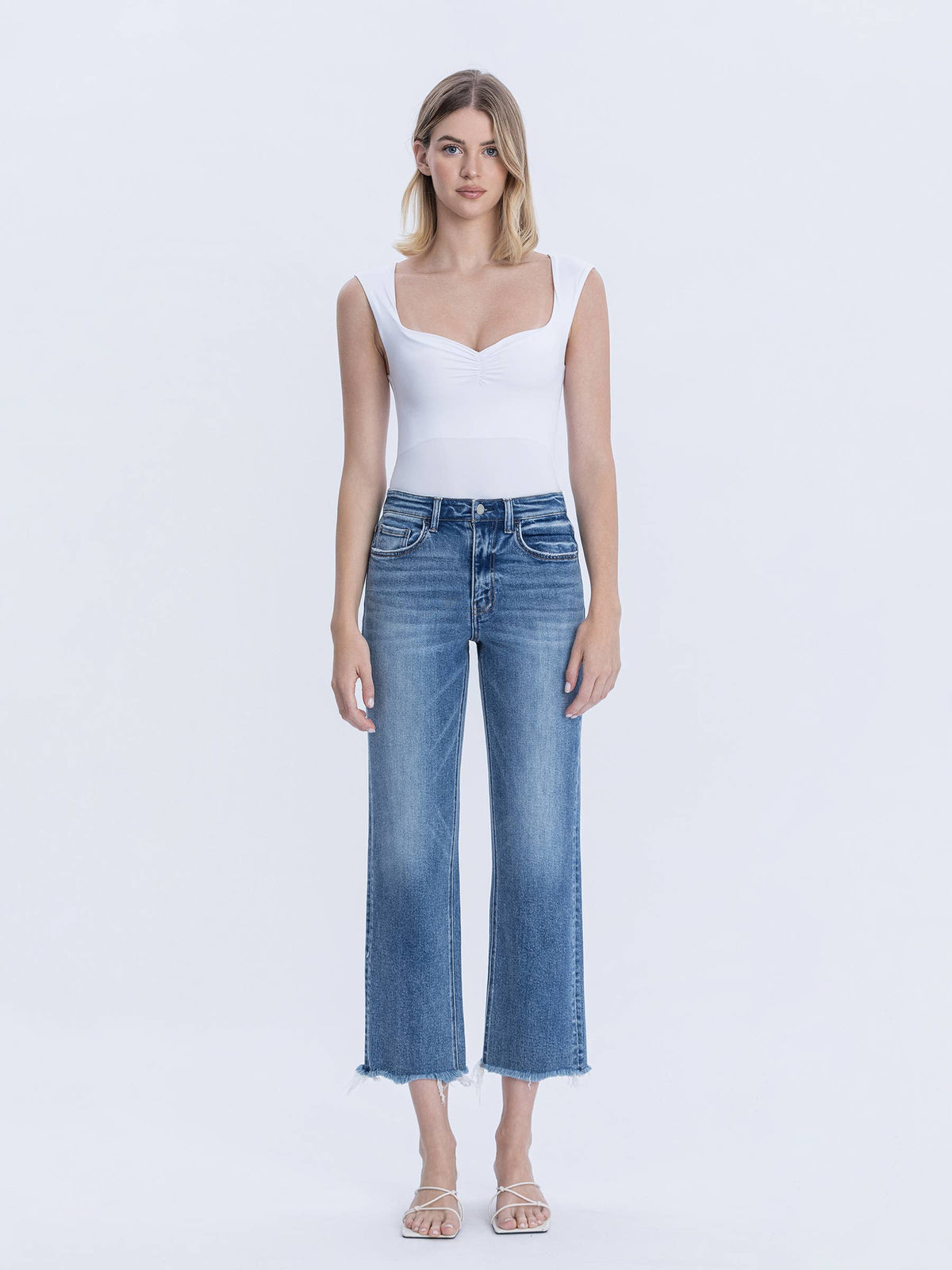 Vervet High Rise Frayed Hem Crop Straight Jeans