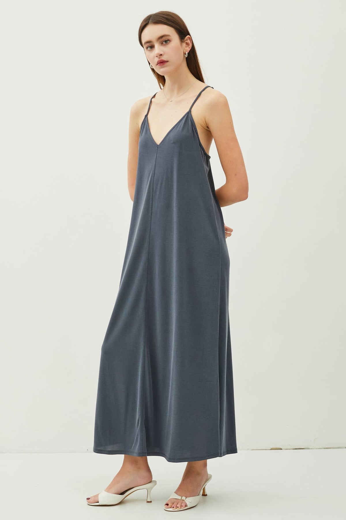 MODAL V-NECK RACERBACK ADJUSTABLE STRAP MAXI DRESS