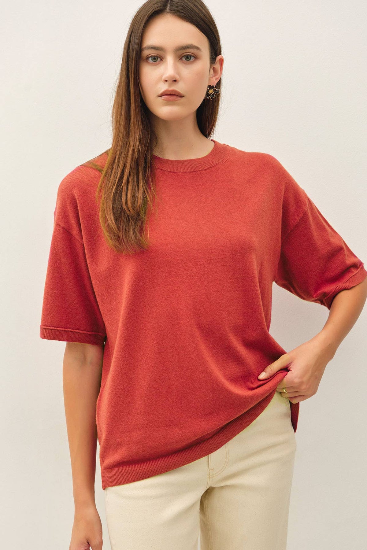 BOXY FIT HALF SLEEVE CREWNECK SWEATER