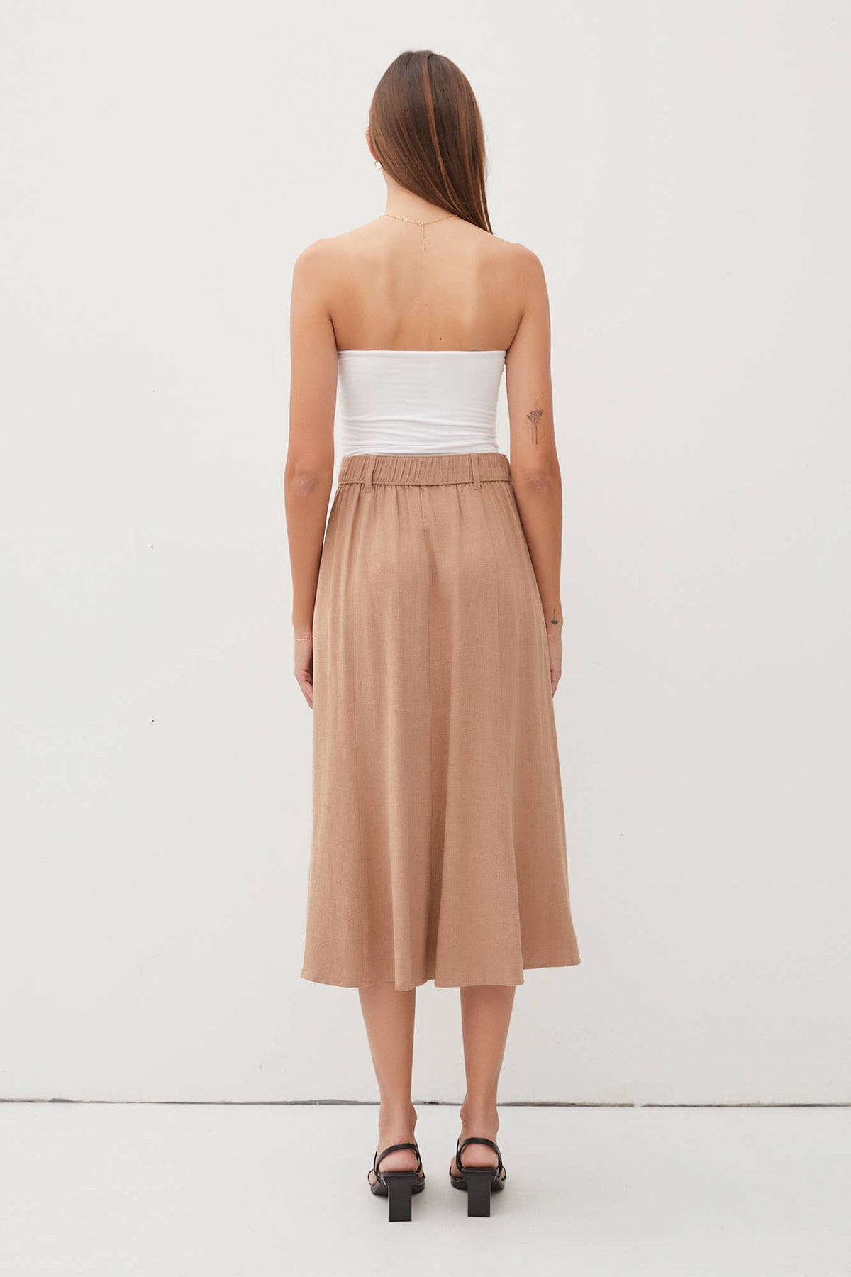 BELT LOOPS DETAILED WAIST FLOWY MIDI SKIRT