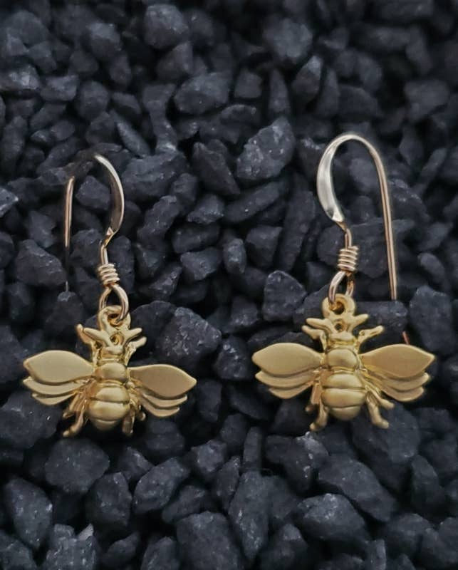 Gold Flying Bumble Bee Earrings