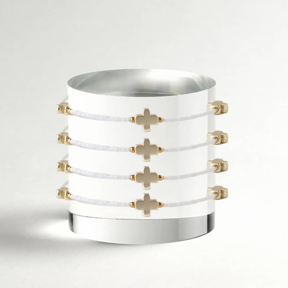 Faithful Cross Bangle-White, Cross Bracelet | Christian