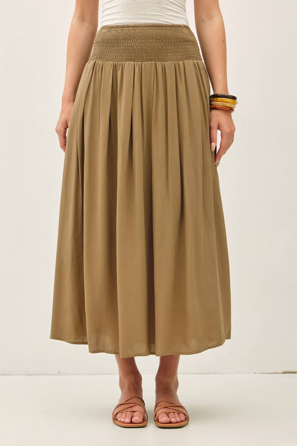 SMOCKED WAIST CIRCLE FULL SKIRT
