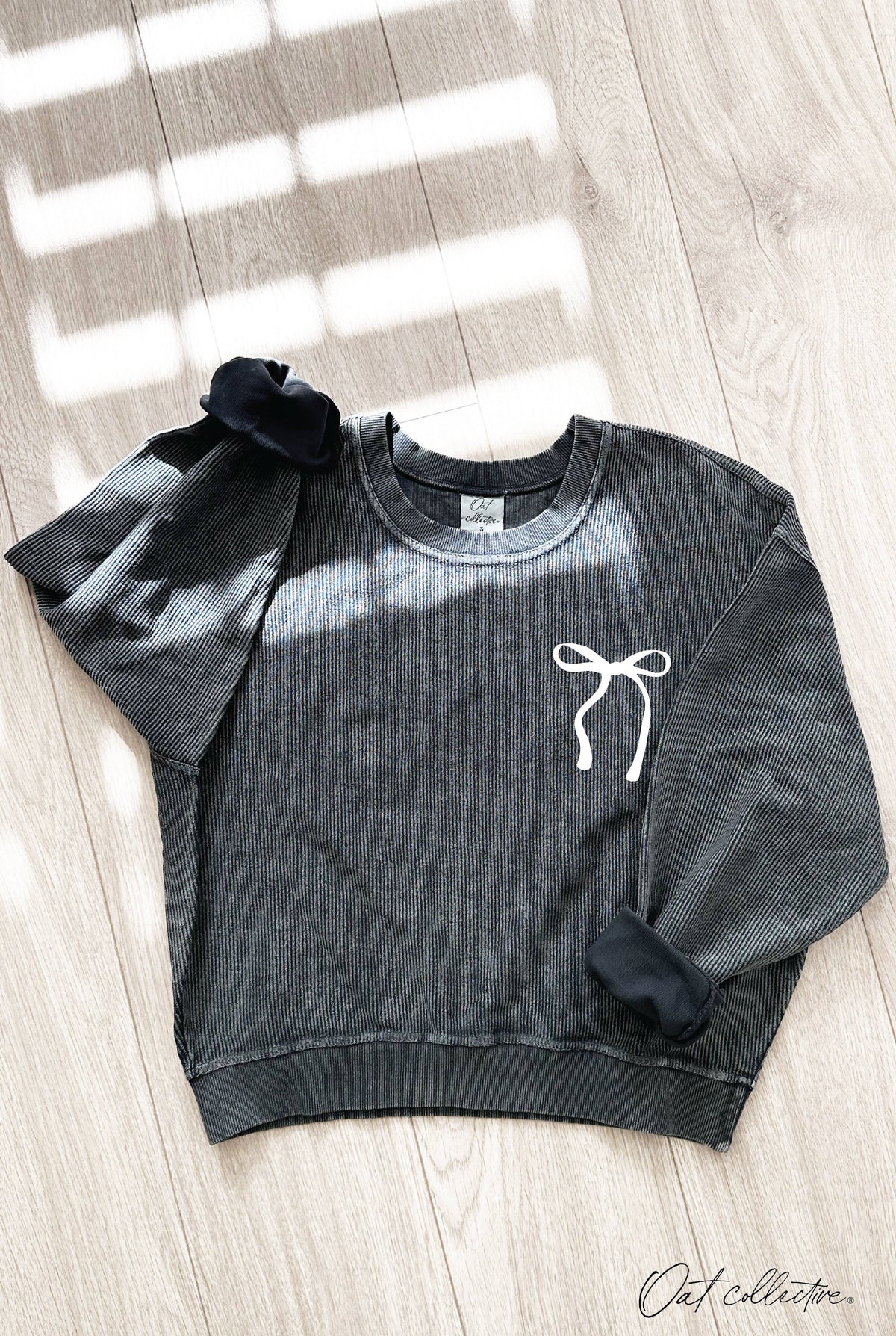 RIBBON BOW Cropped Thermal Vintage Pullover