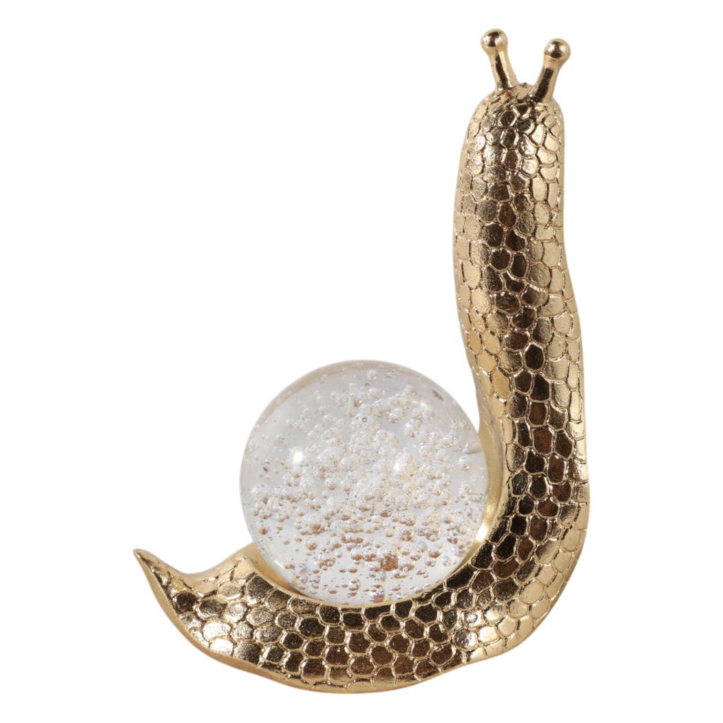 Decorative Figurine - Gold Resin Snail Glass Ball, 8 in.