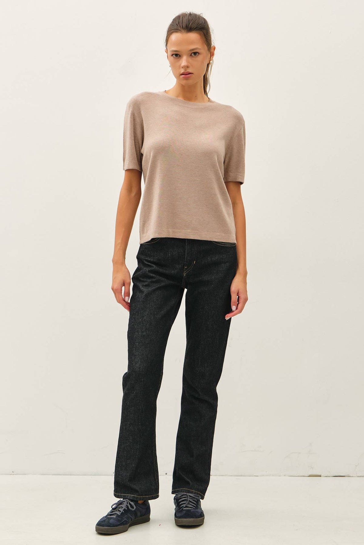 CASHMERE BLENDED SHORT SLEEVE SWEATER