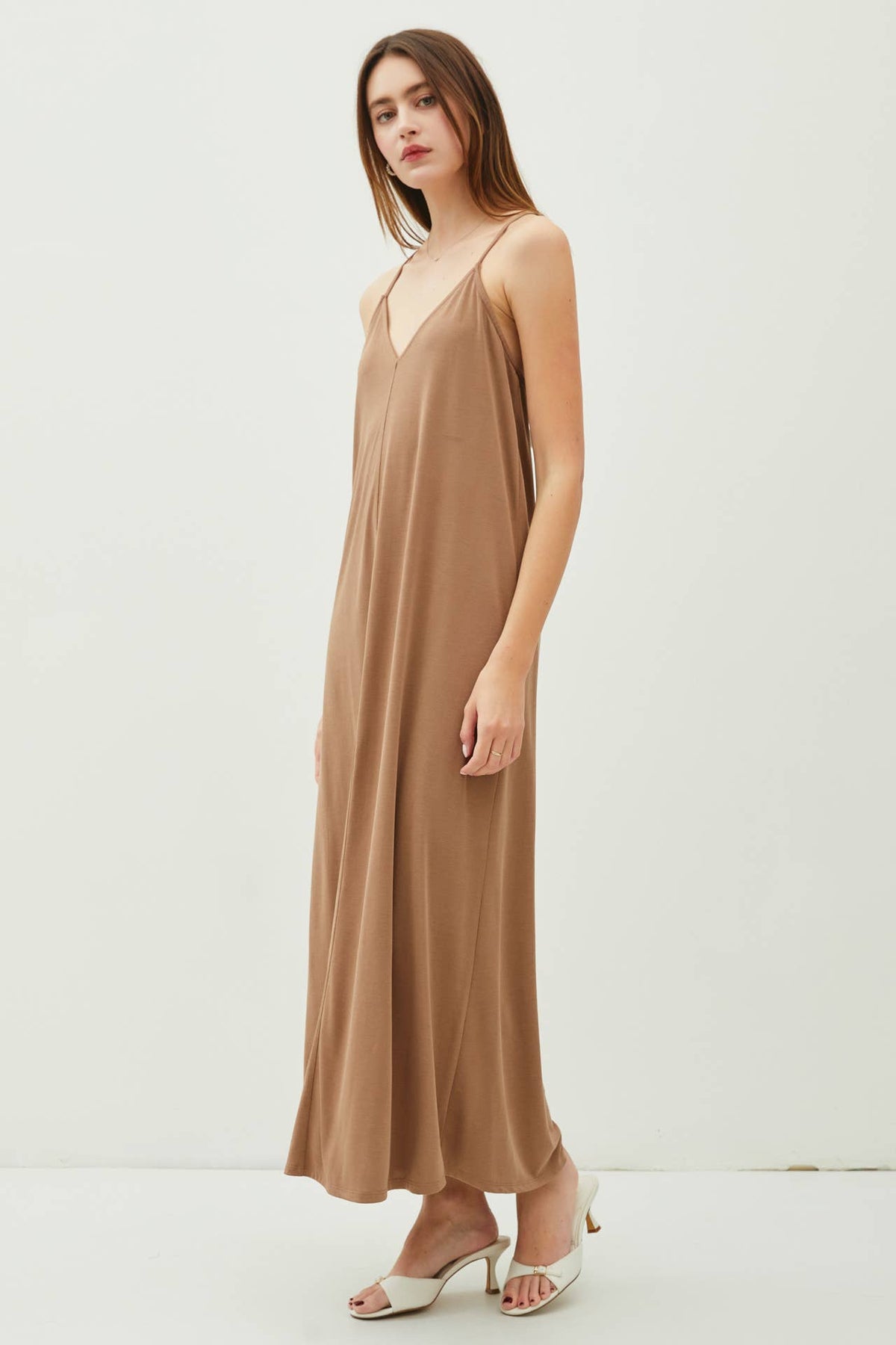 MODAL V-NECK RACERBACK ADJUSTABLE STRAP MAXI DRESS