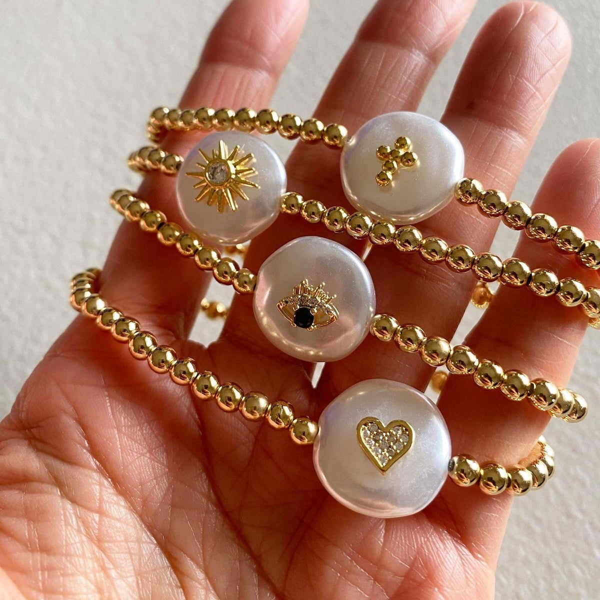 Beaded Pearl Disc Bracelet