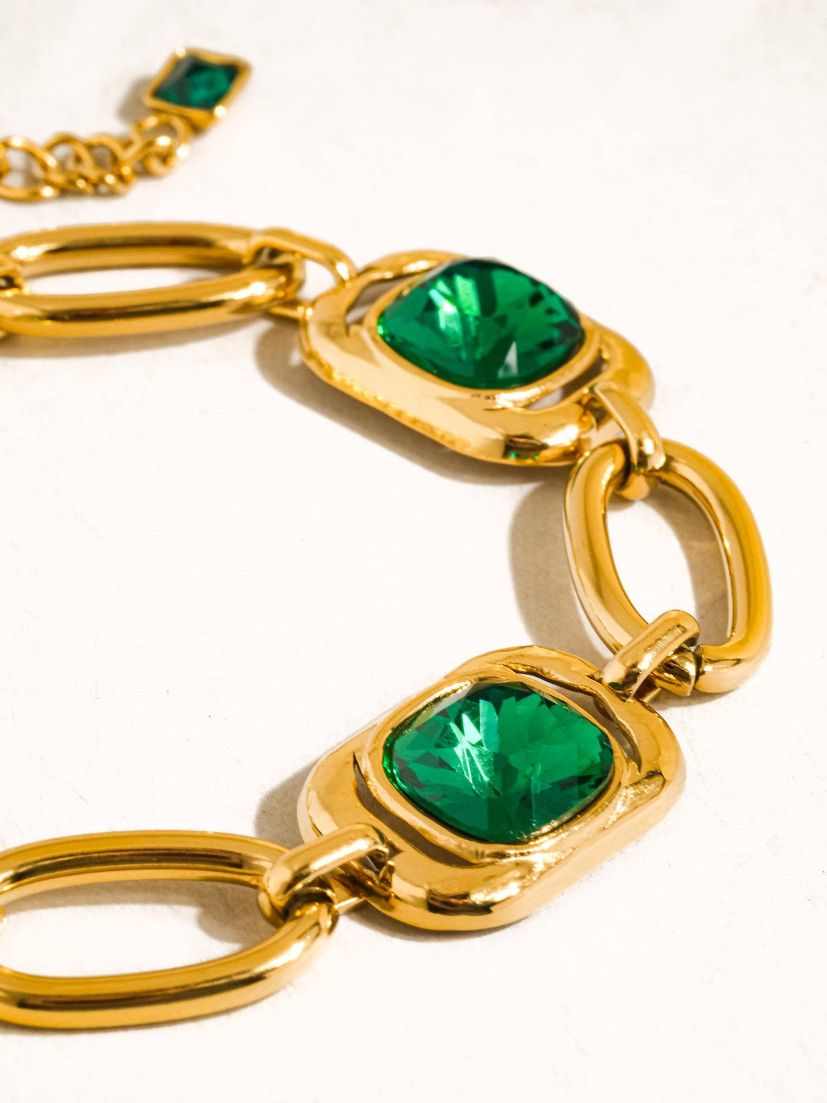 Mabel 18K Gold Non-Tarnish Green CZ Link Bracelet