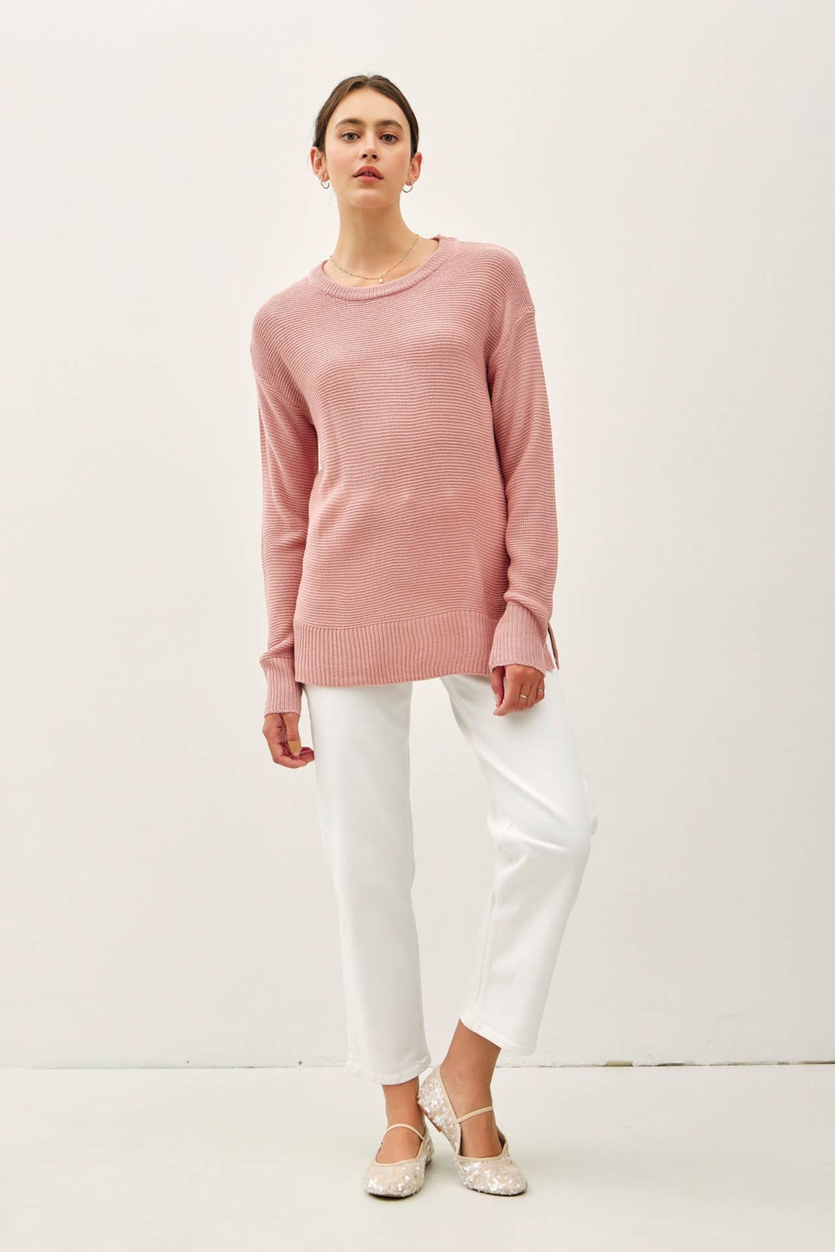 NEW COLOR-BASIC ROUND NECK BOYFRIEND FIT SWEATER