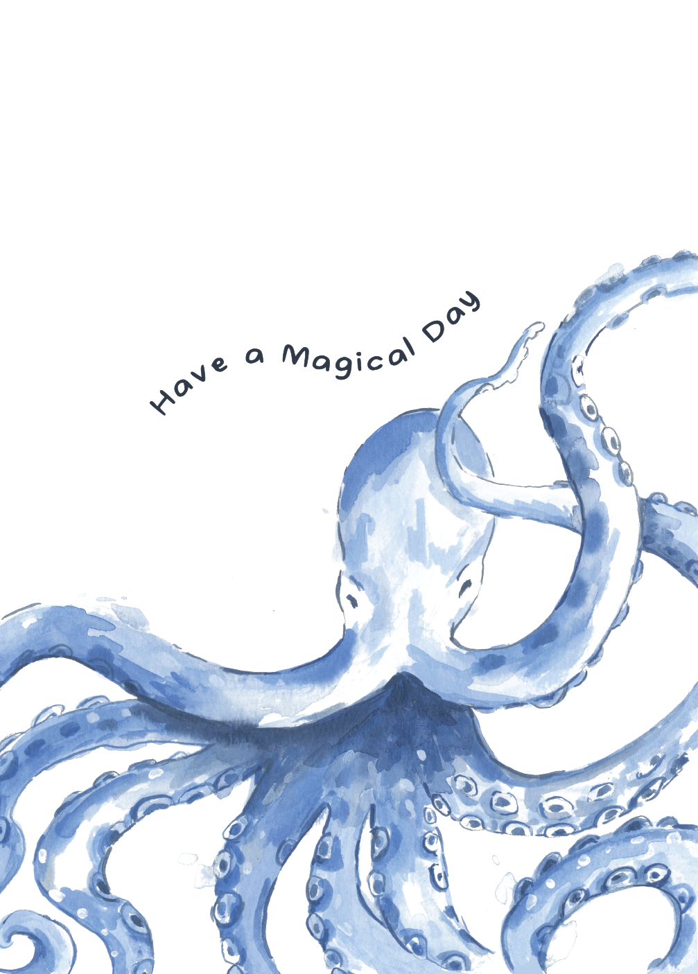 Nautical Blue Octopus  Coastal Birthday Greeting card