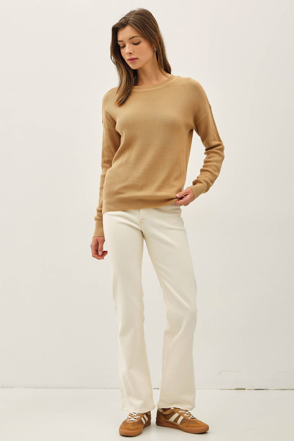 CLASSIC CREW NECK DROP SHOULDER RIBBED SWEATER