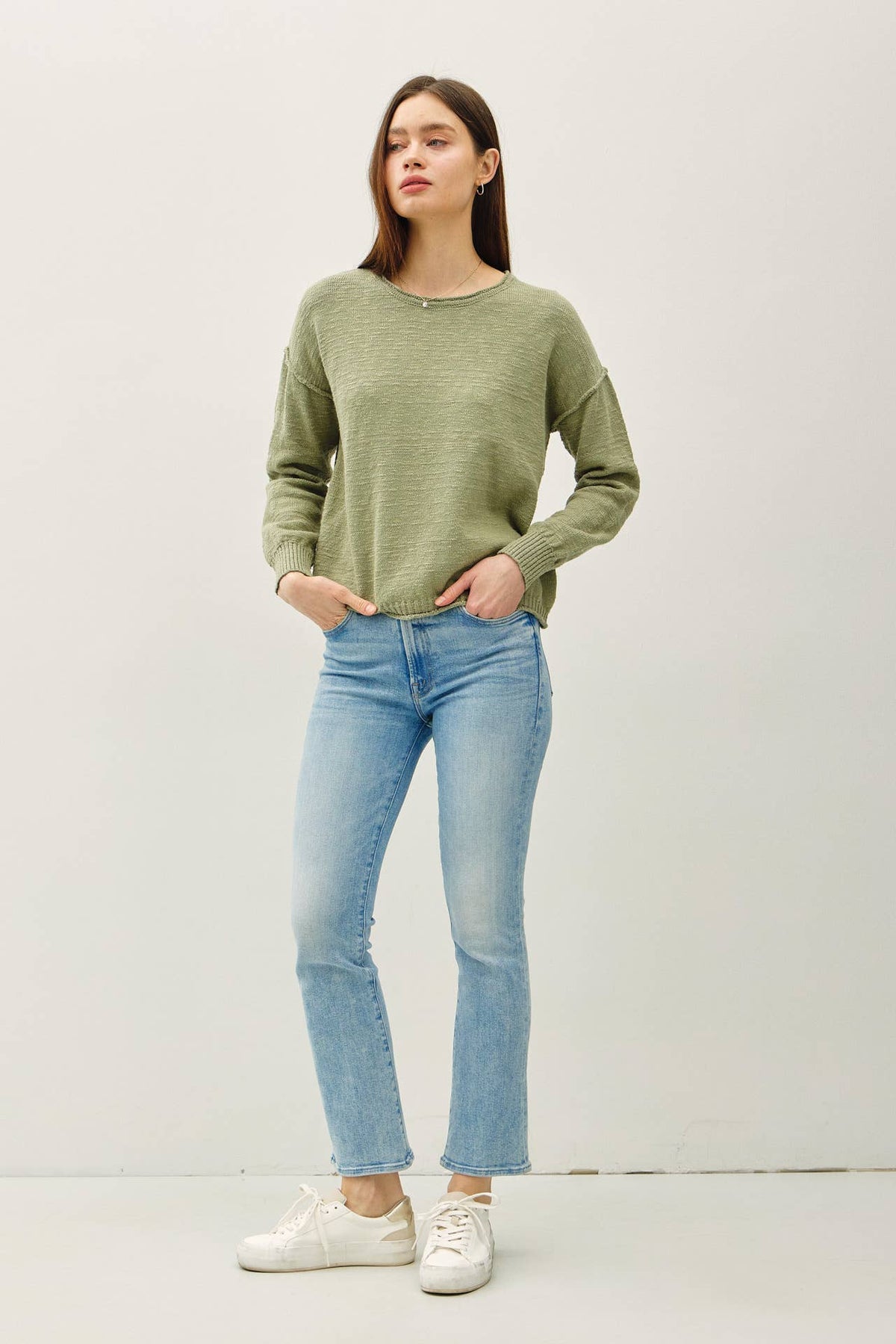 INSIDE OUT DROP SHOULDER PULLOVER SWEATER