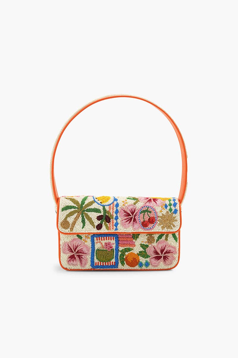 Zesty Orchard Orange Lemon Floral Beaded Shoulder Bag