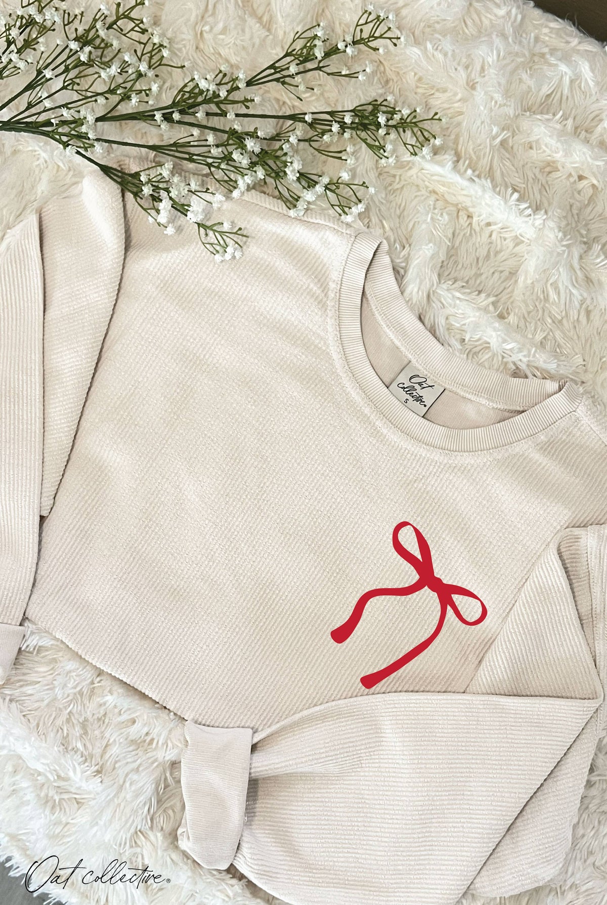 RIBBON BOW Cropped Thermal Vintage Pullover