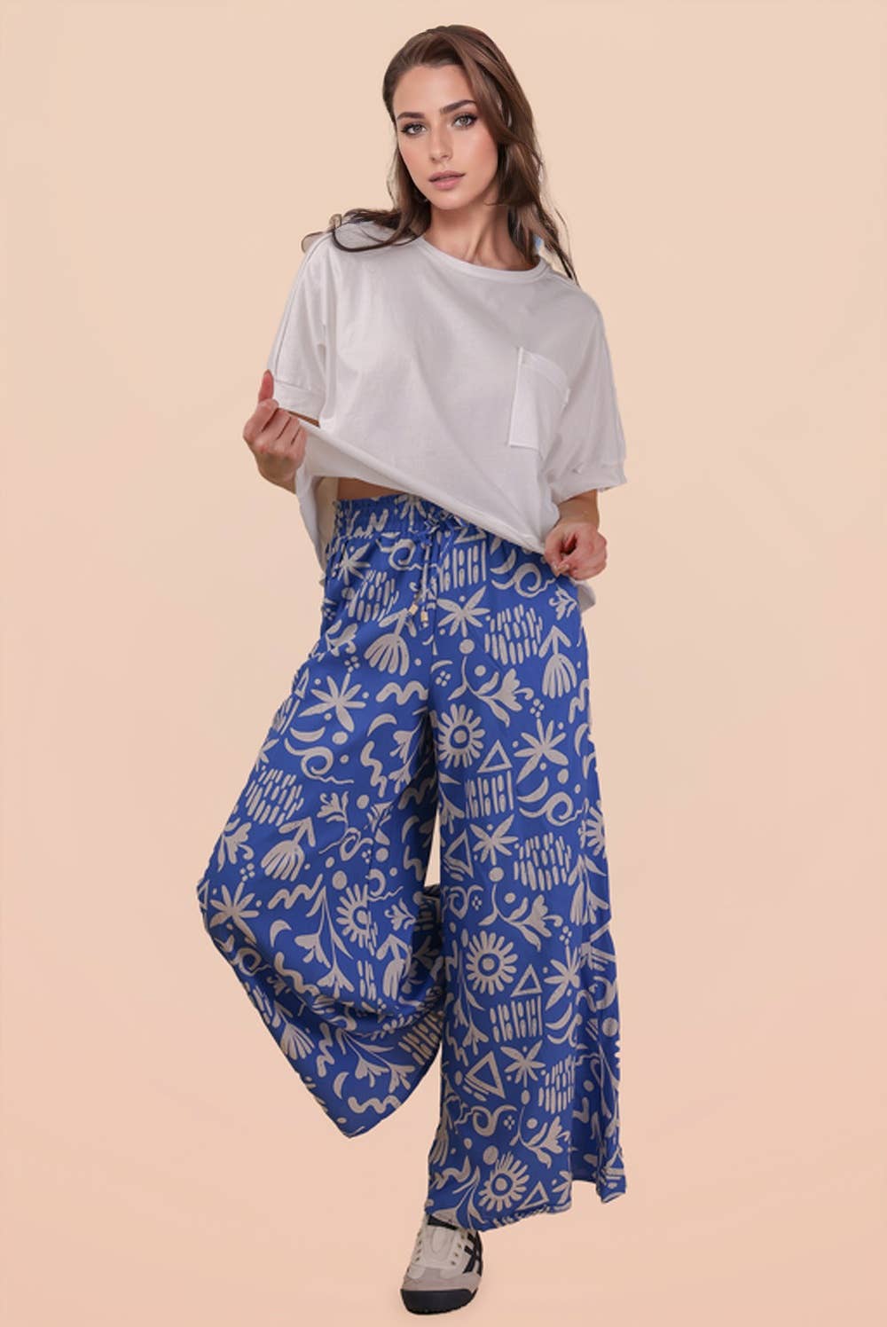 NP70715 - Printed Wide Leg Long Pants