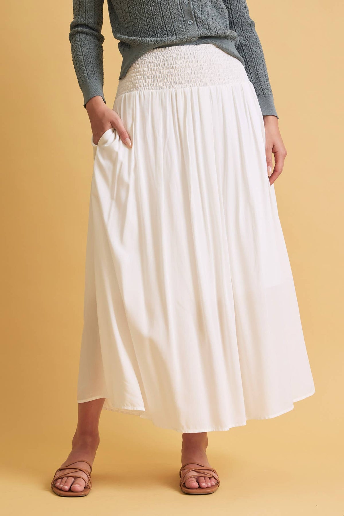 SMOCKED WAIST CIRCLE FULL SKIRT