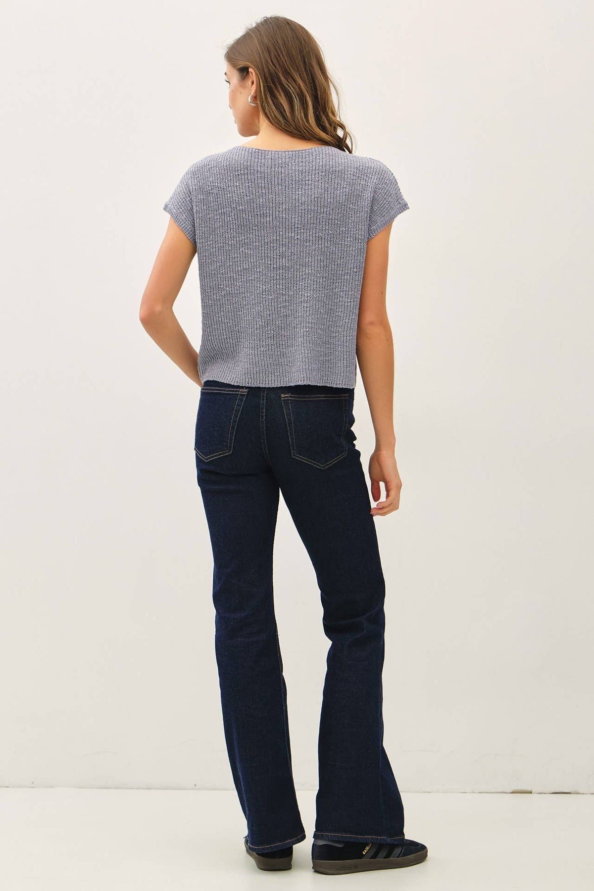 POCKET DOLMAN CAP SLEEVE BOXY KNIT