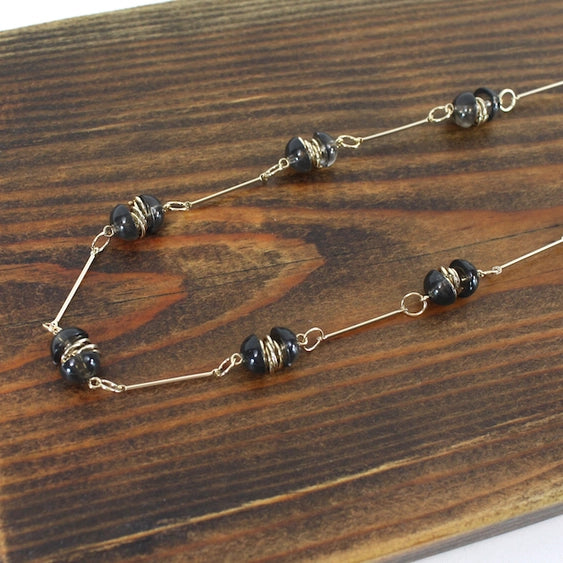 Black Dome Beads Drape Necklace