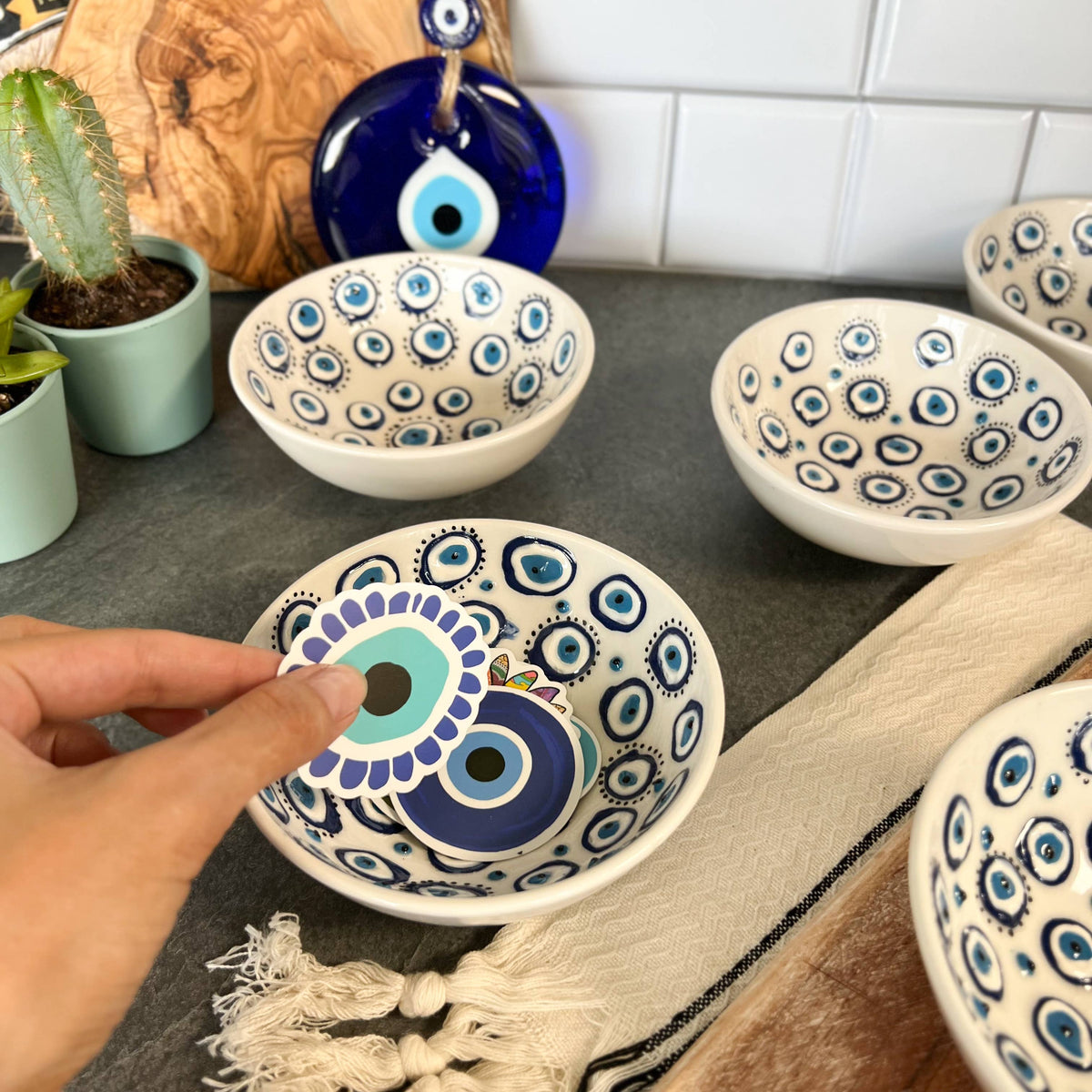 Medium Evil Eye Bowl, Boho Home Decor, Decorative Bowl