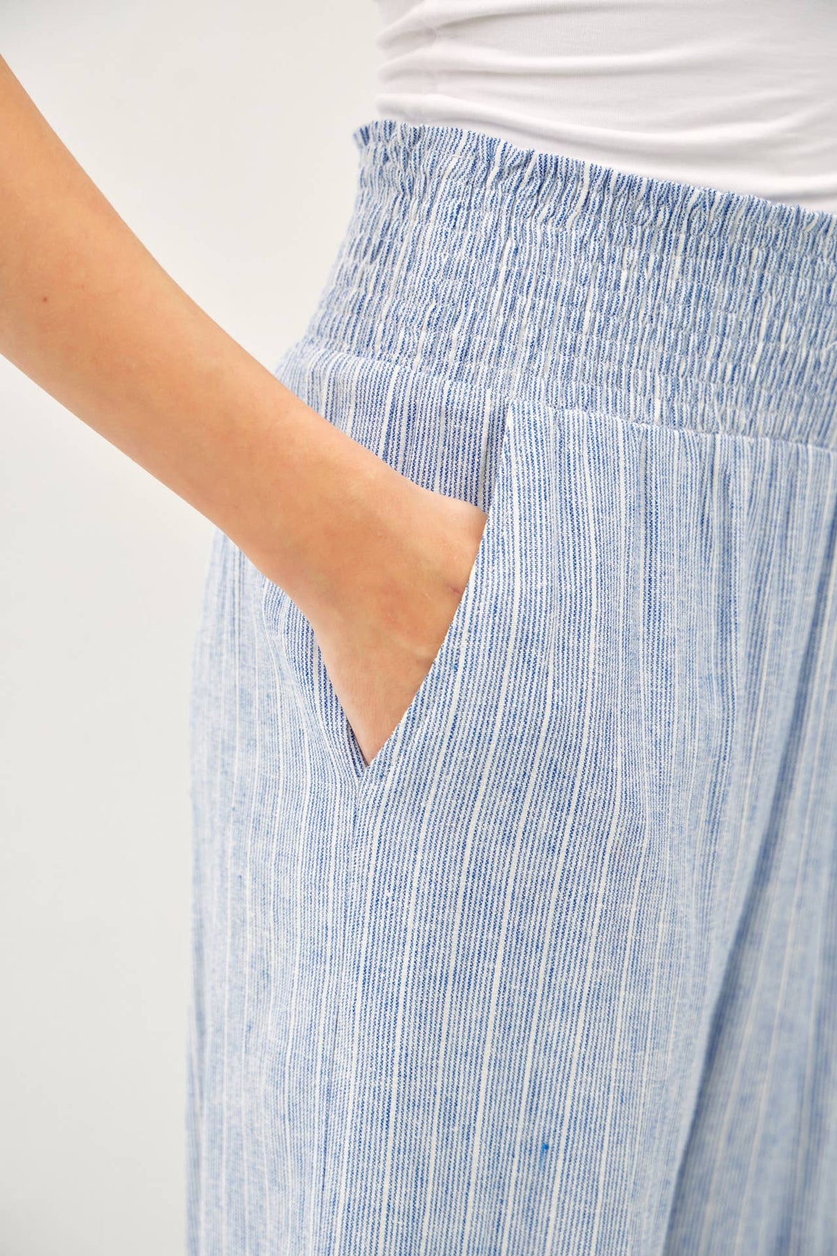 STRIPED LINEN BLEND WIDE LEG PANTS