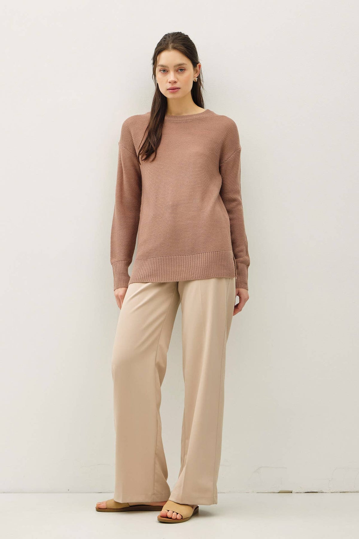 NEW COLOR-BASIC ROUND NECK BOYFRIEND FIT SWEATER