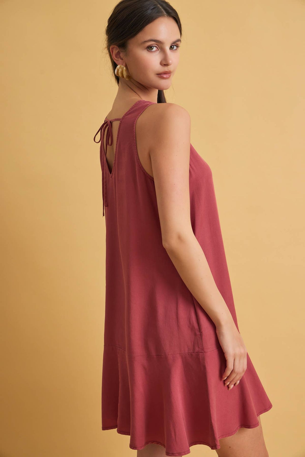RUFFLE HEM TENCEL MINI DRESS