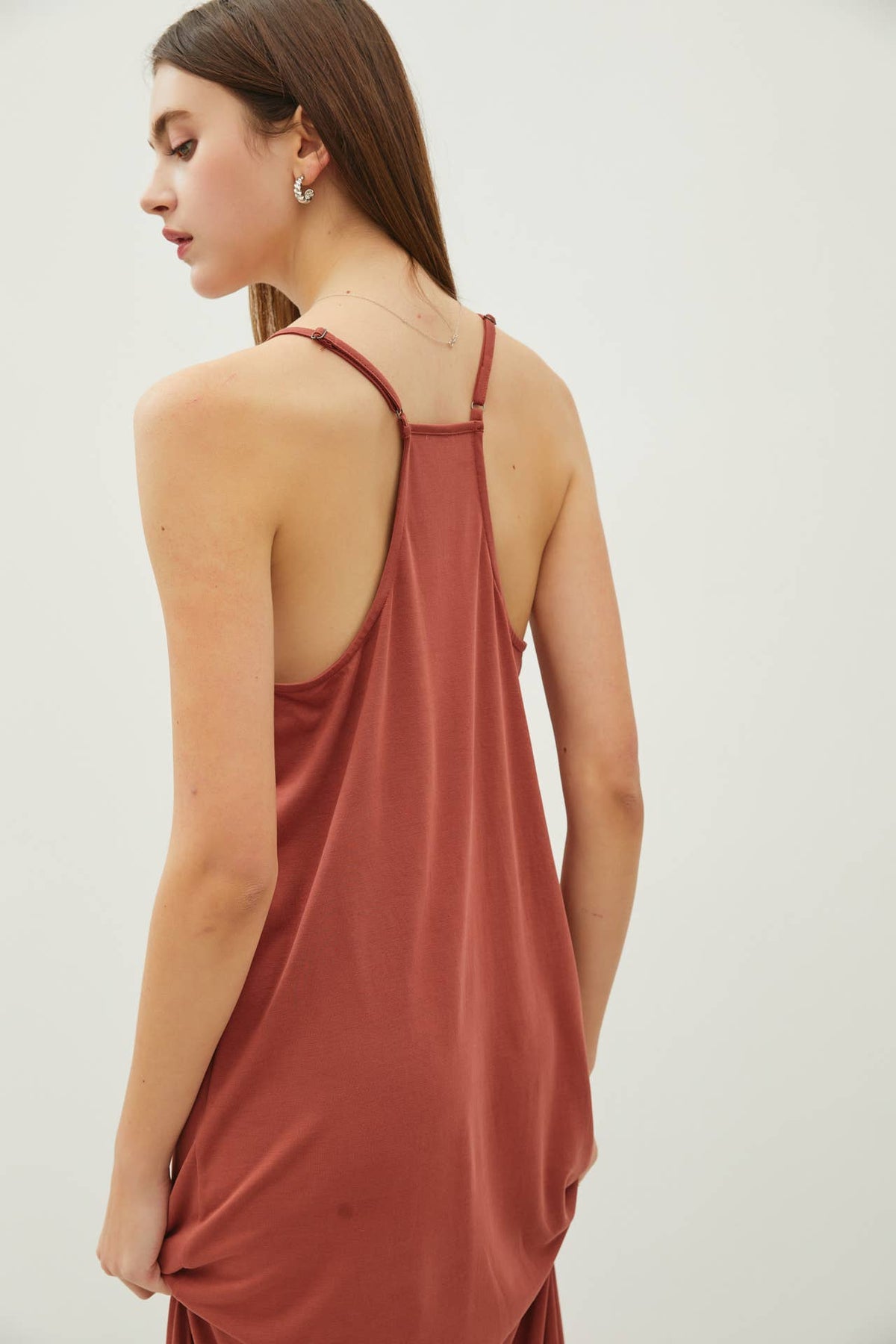 MODAL V-NECK RACERBACK ADJUSTABLE STRAP MAXI DRESS