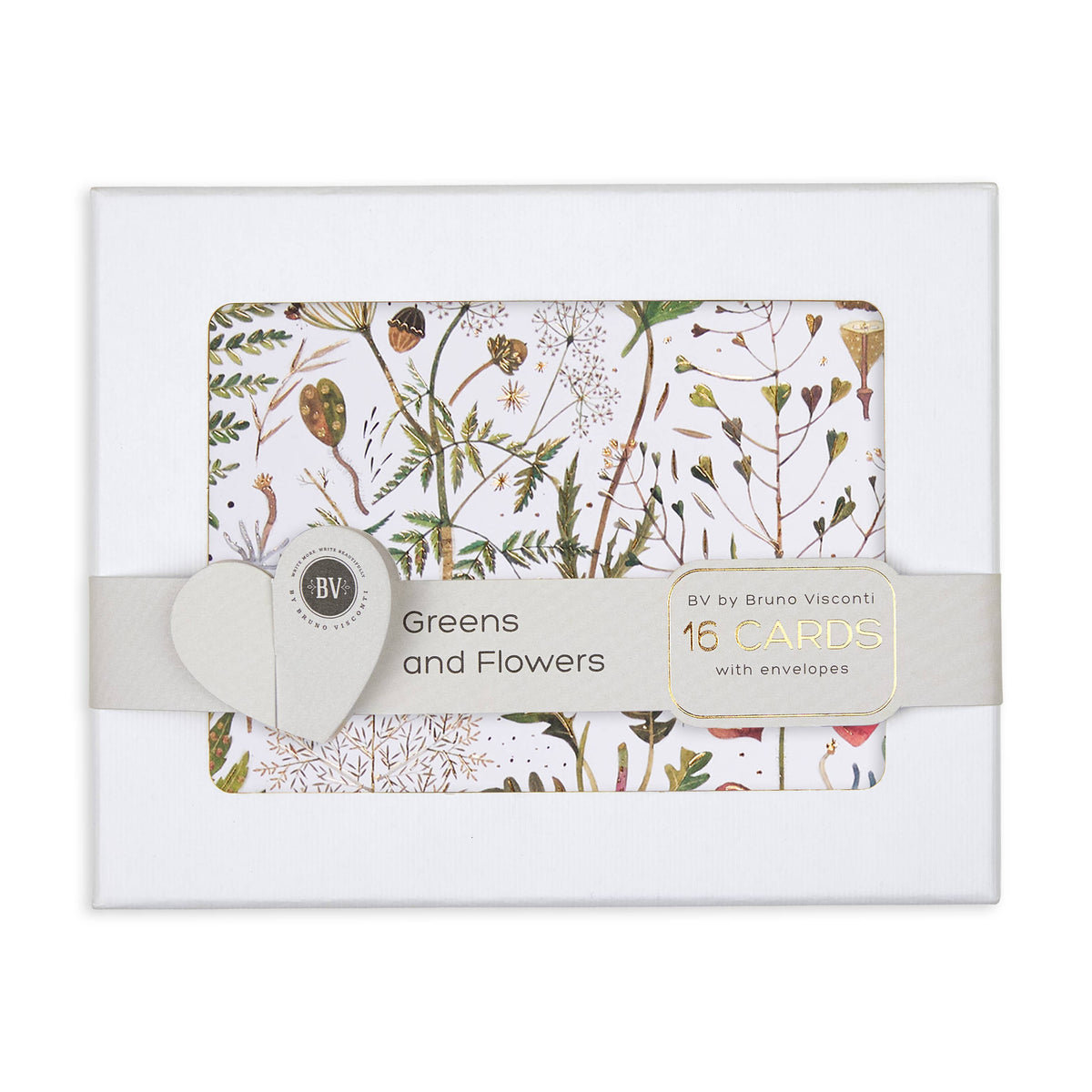 Notecards with Envelopes - Set of 16 "Greens and Flowers"