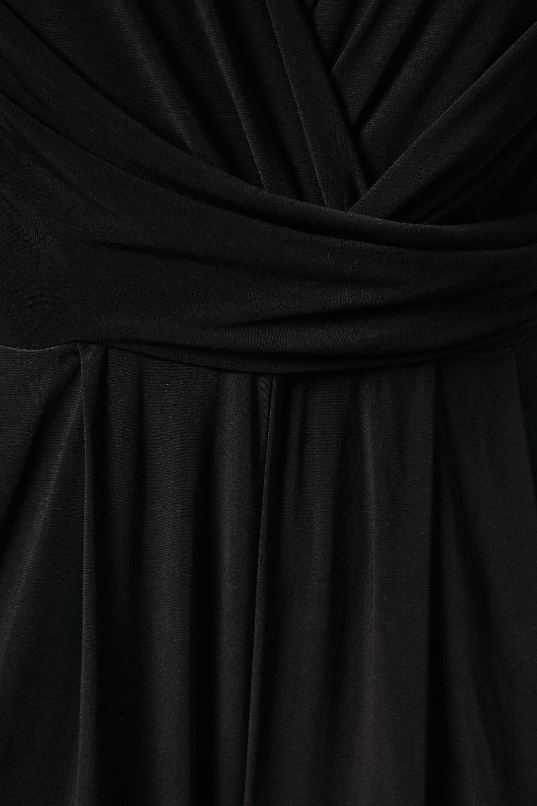 V NECK ELBOW SLEEVE SURPLICE WRAP BODICE WIDE LEG JUMPSUIT