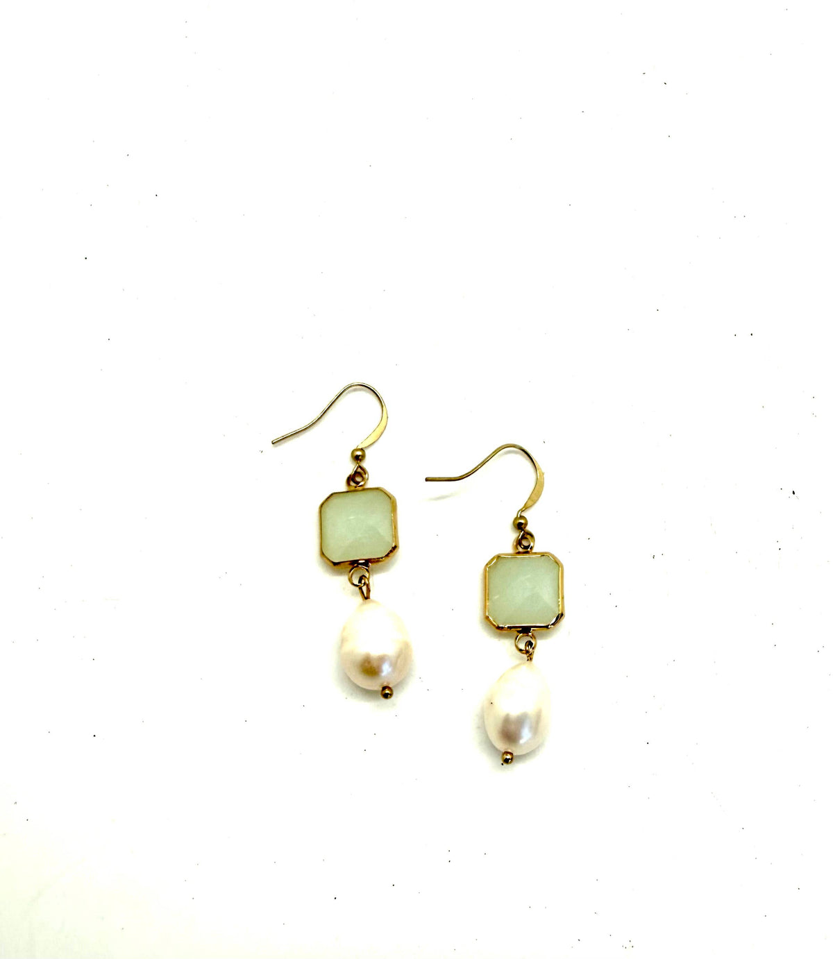 Earring Square Citrus Halo Glass w/Freshwater Pearl Gold