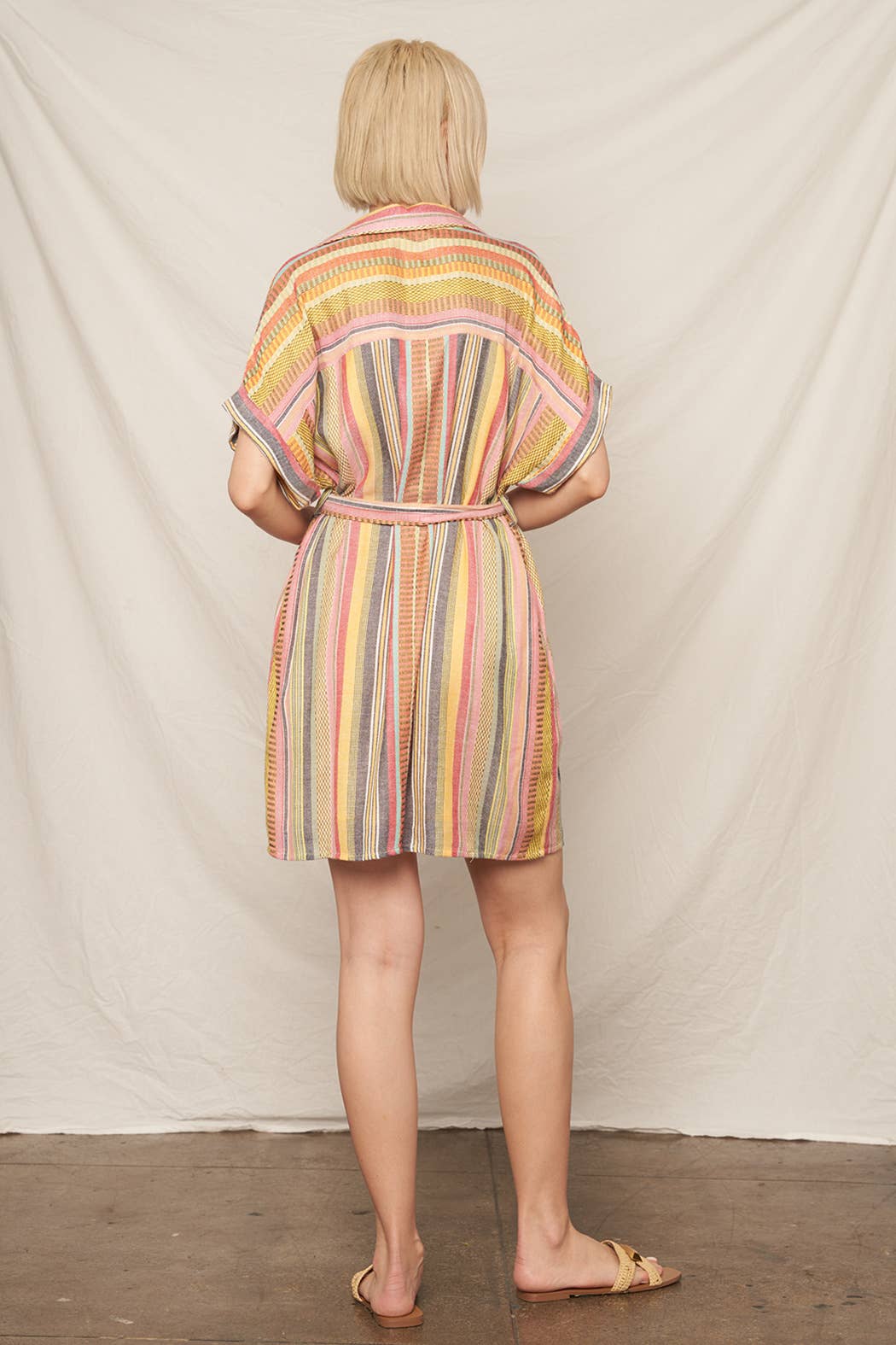 Multicolor Striped Belted Mini Shirt Dress