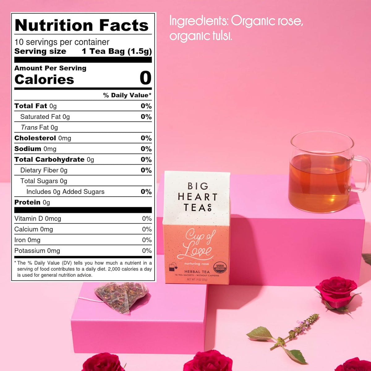 Big Heart Tea Co - "Cup Of Love" Caffeine Free Herbal Tea - 10 Count