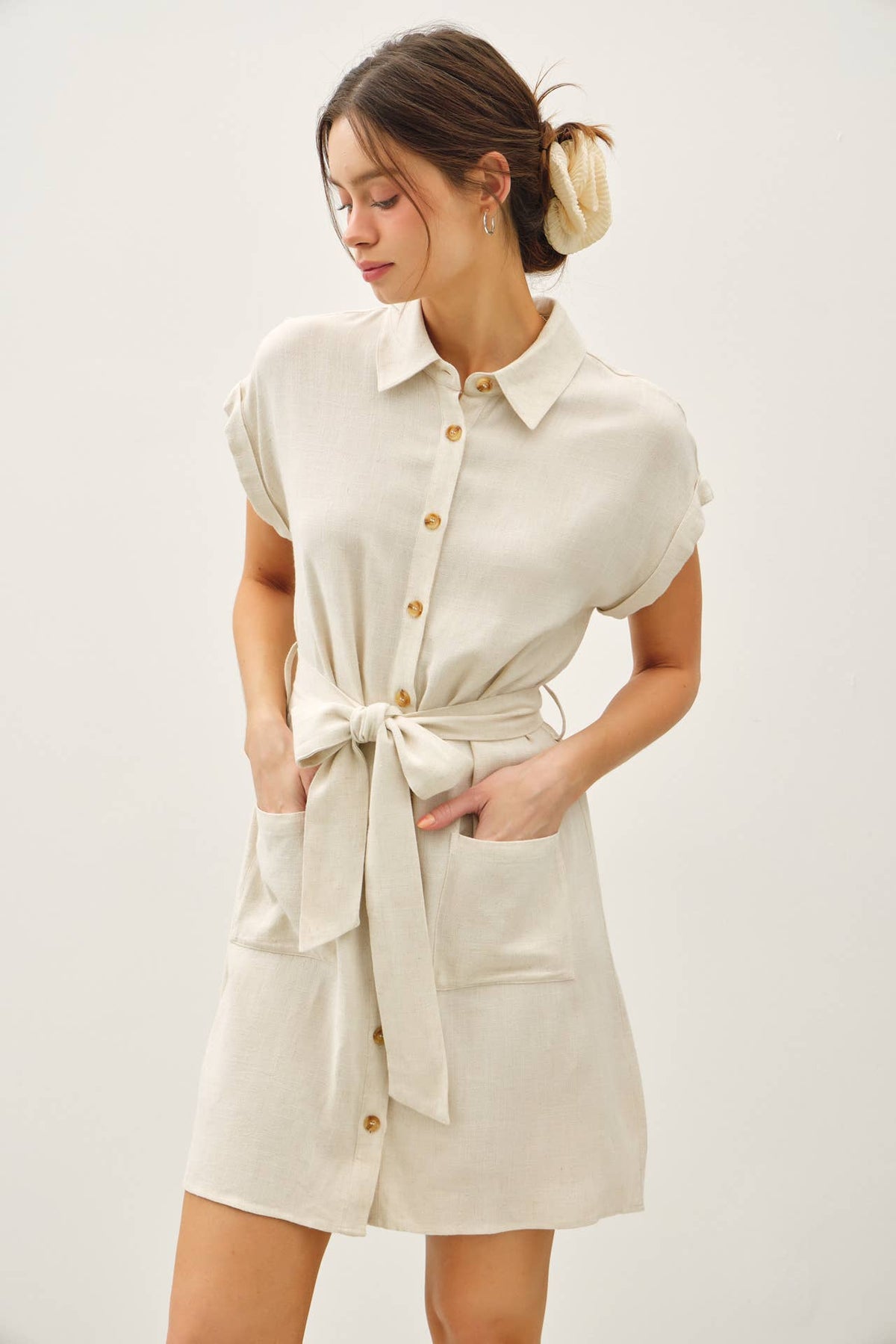 BUTTON UP SHORT SLEEVE DRESS
