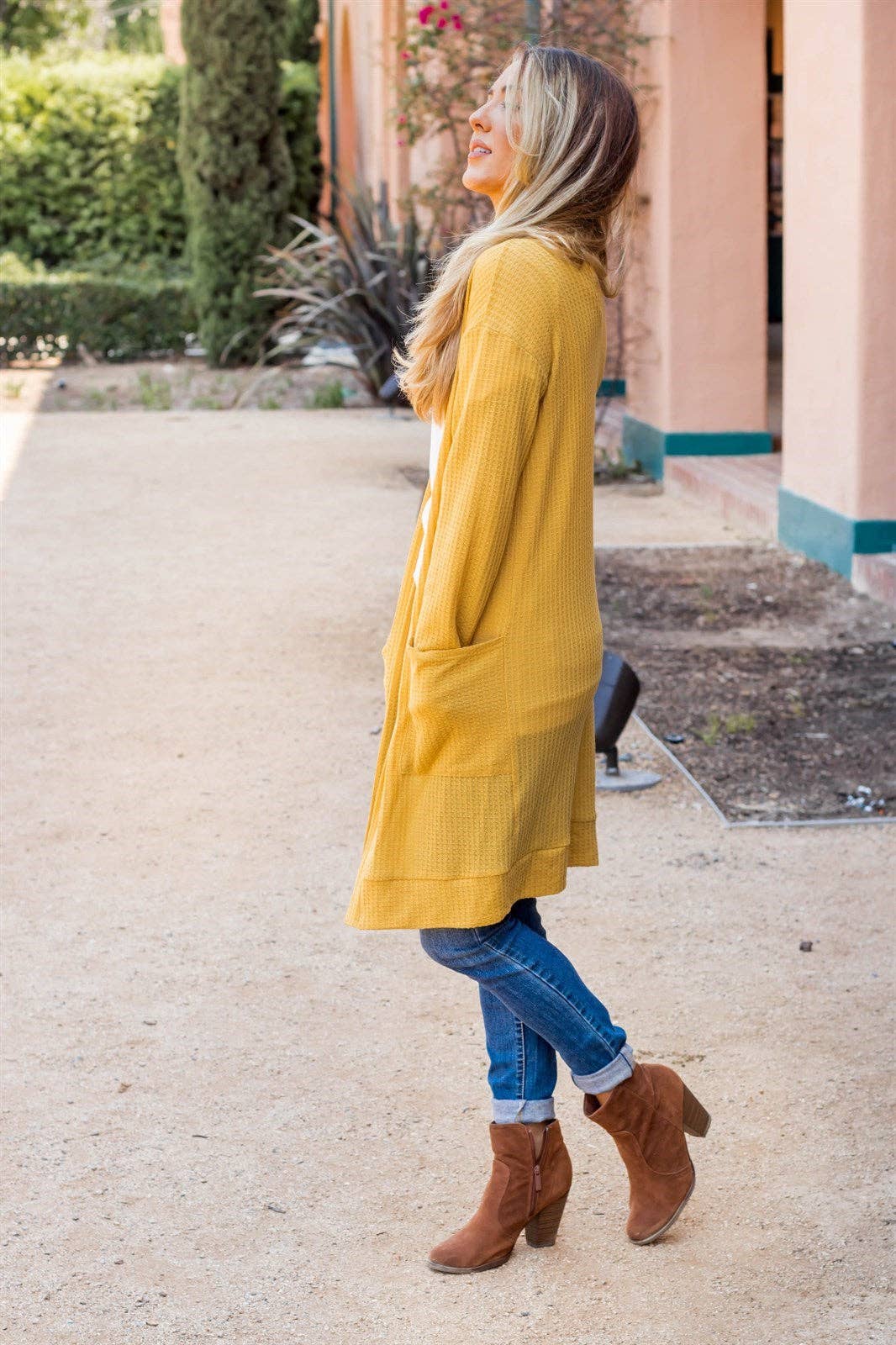 Waffle Knit Pocket Scarlet Cardigan | S-3X