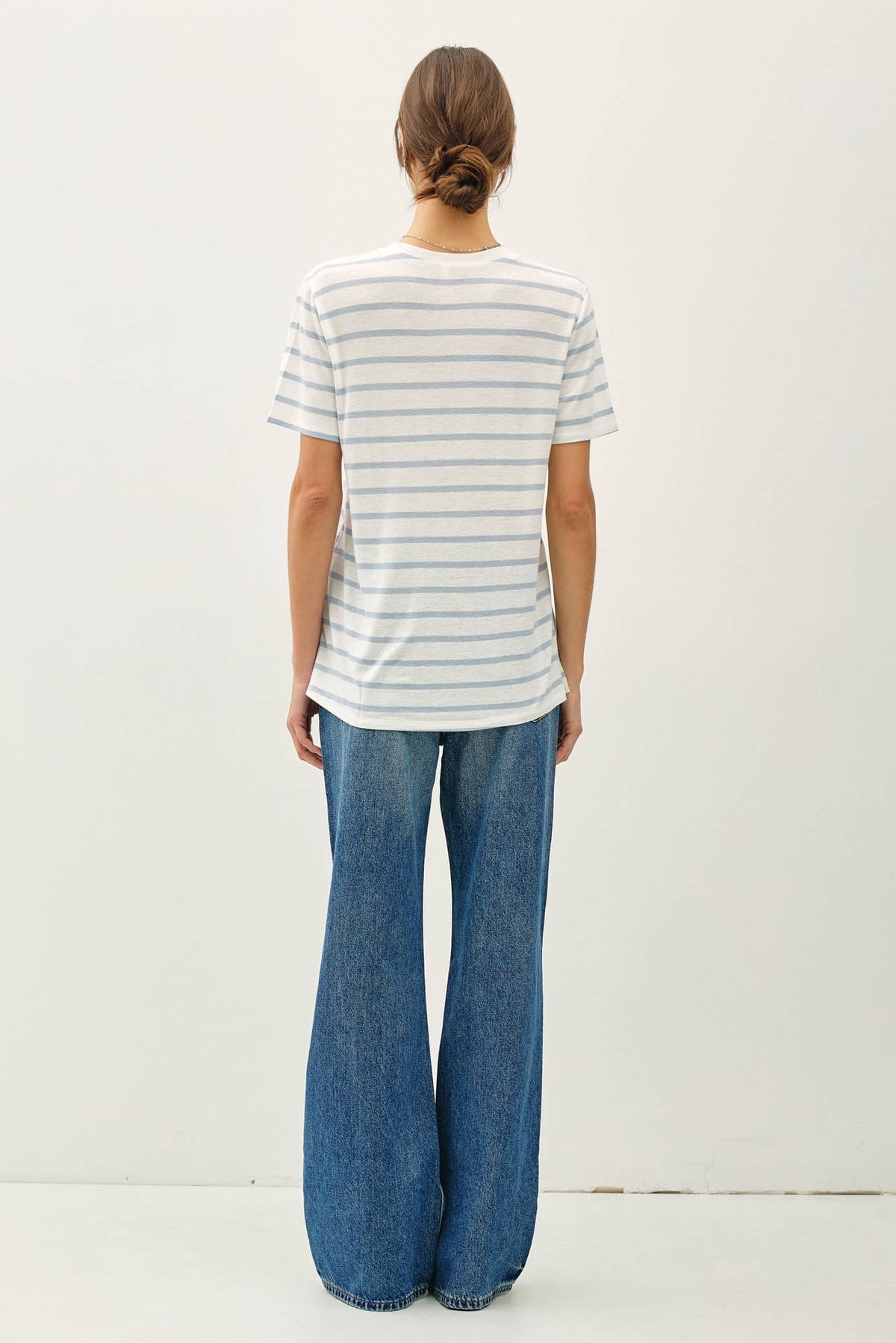 COTTON LINEN BLEND RELAXED FIT STRIPED T-SHIRT