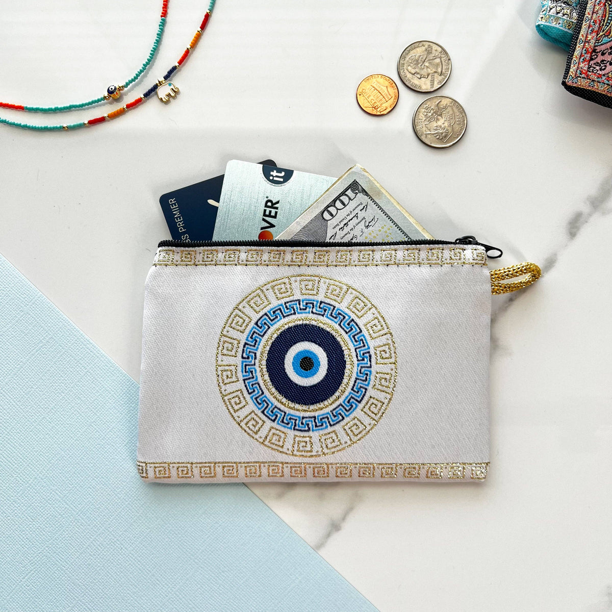 Evil Eye Fabric Pouch, Handmade Boho Coin Purse