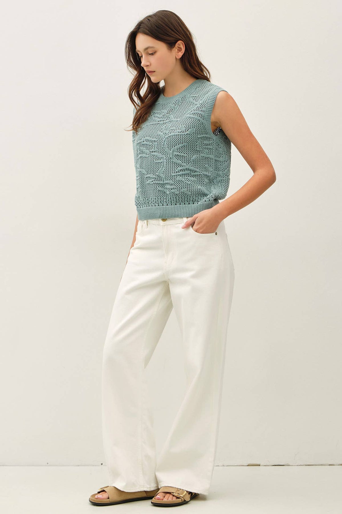 FLORAL PATTERN CROCHET SWEATER TOP