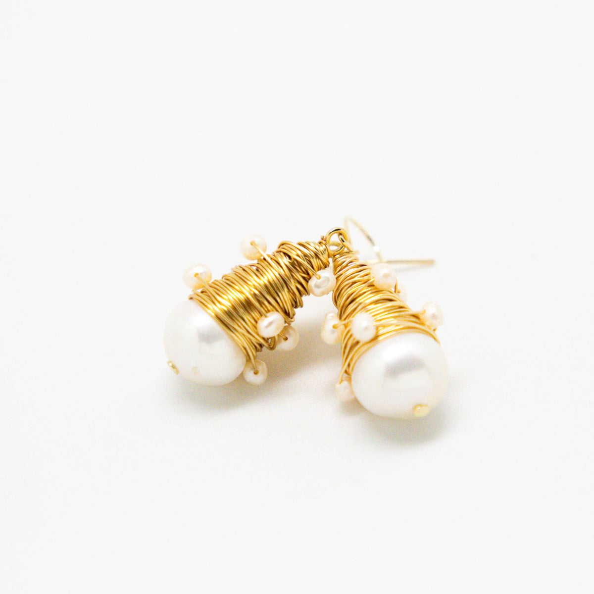 Earring 14K Gold Plated Wire Baroque Pearl Drop w/Tiny Pearl