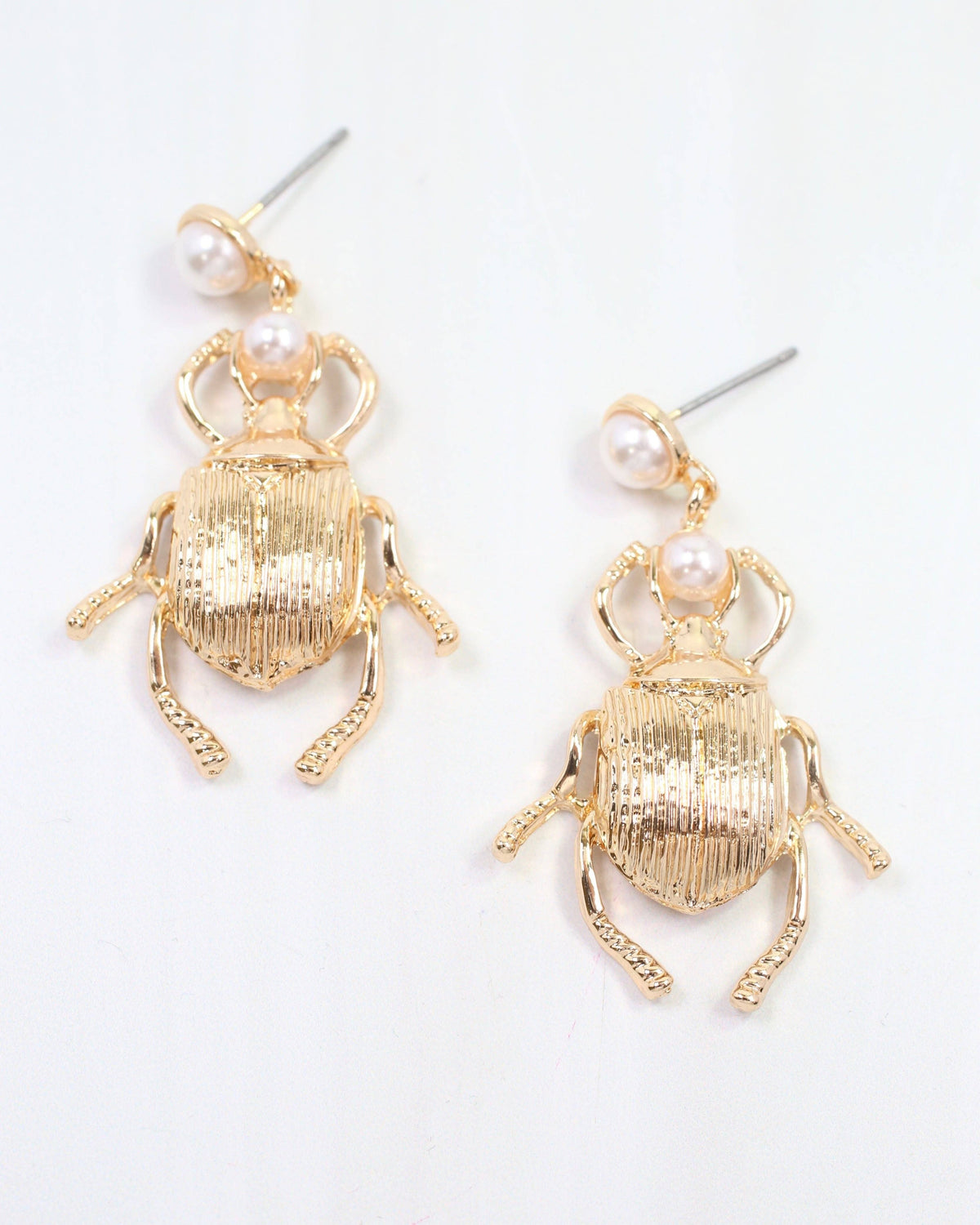 Ravenna Scarab Pearl Drop Earring Gold