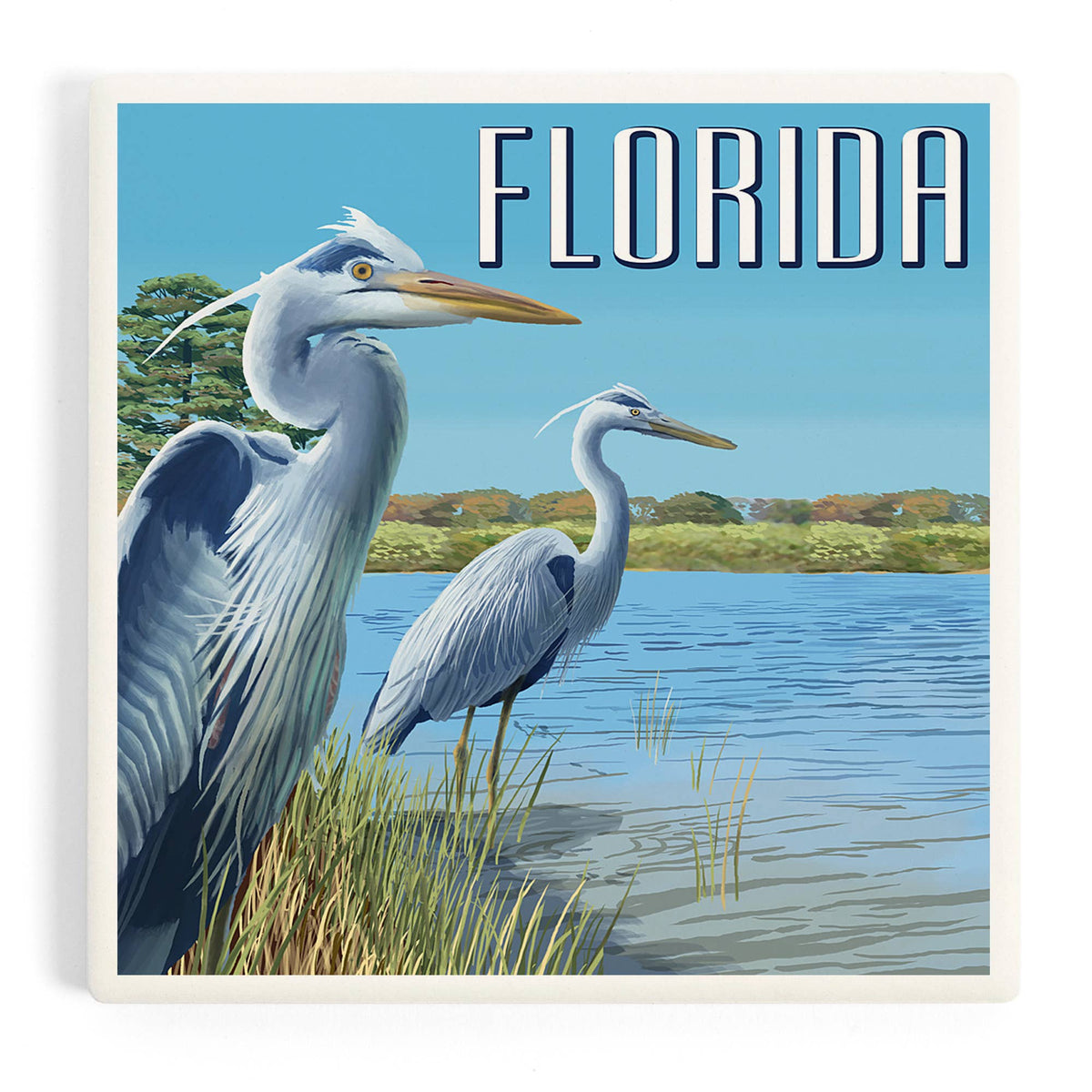 CERAMIC COASTER Florida, Blue Herons in grass
