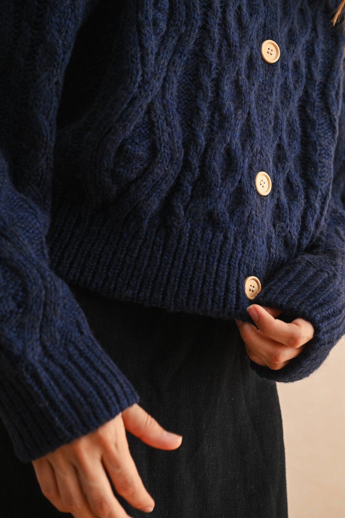 BUTTON FRONT CABLE KNITTED CARDIGAN